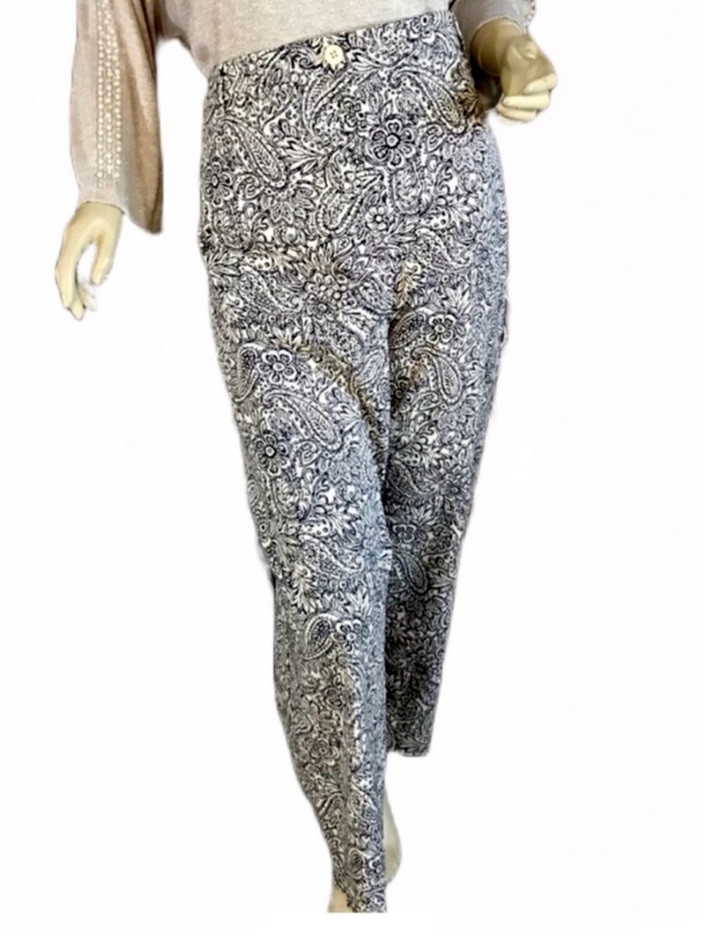 TALBOTS WOMAN BLUE AND BEIGE PAISLEY PRINT PANTS NWT (26W)